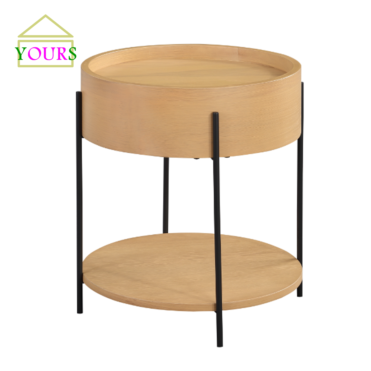 Bàn tròn khung kim loại REBAR ROUND END TABLE- NAT OAK